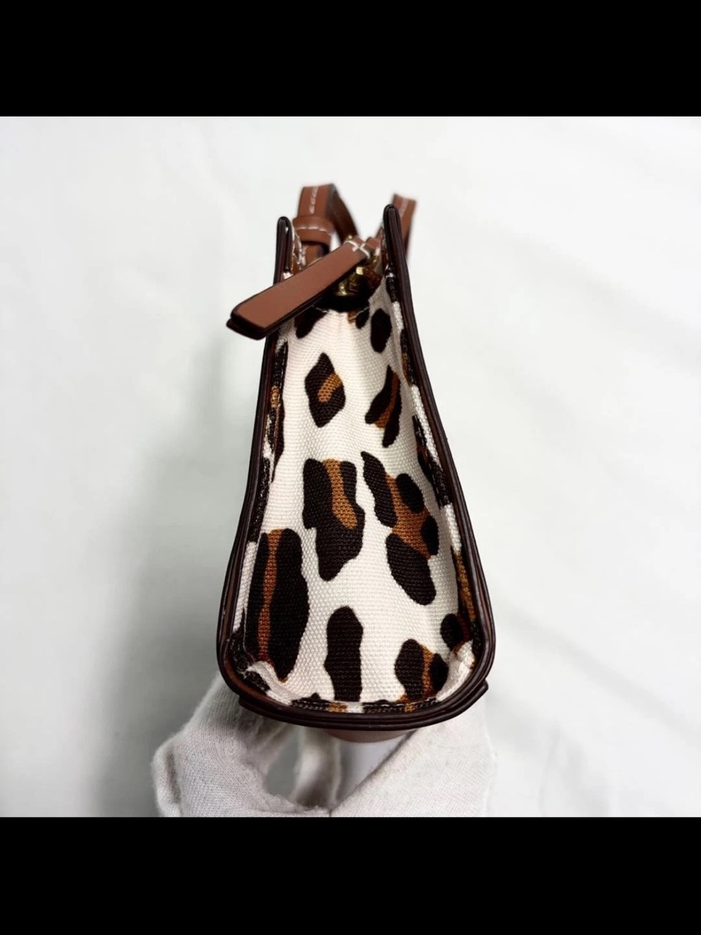 Tory Burch Brown and White Leopard-Print Canvas Satchel - Picture 7 of 15